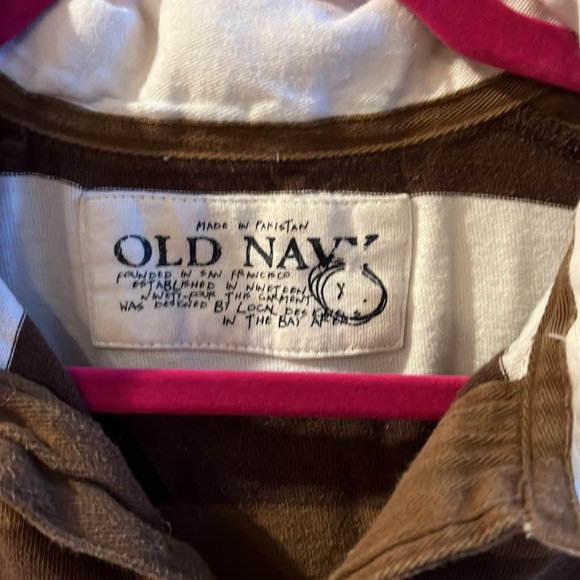 Old Navy Striped Long-sleeved Polo Top Brown/Cream Stripes Cropped a little - Picture 2 of 5